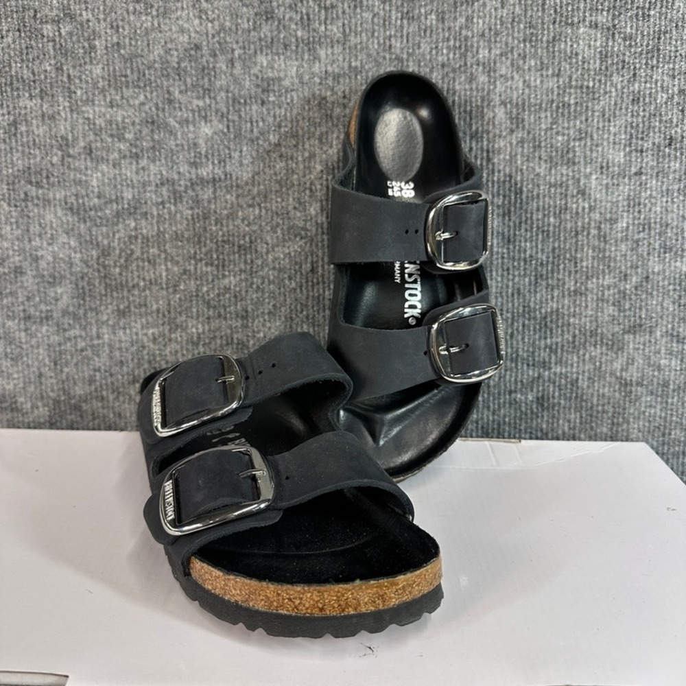Birkenstock Arizona Big Buckle Black Oiled Leather Sandals 38 L7 M5 - Picture 2 of 13